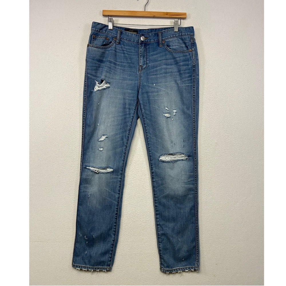 J.Crew Broken In Boyfriend Jeans Womens 29 Blue Excellent Distressed Raw Hem